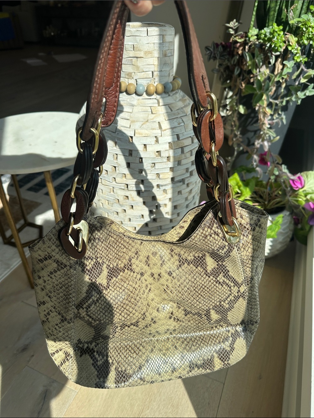 Michael Kors Taupe and Brown Snake-Print Shoulder Hobo - Picture 4 of 9